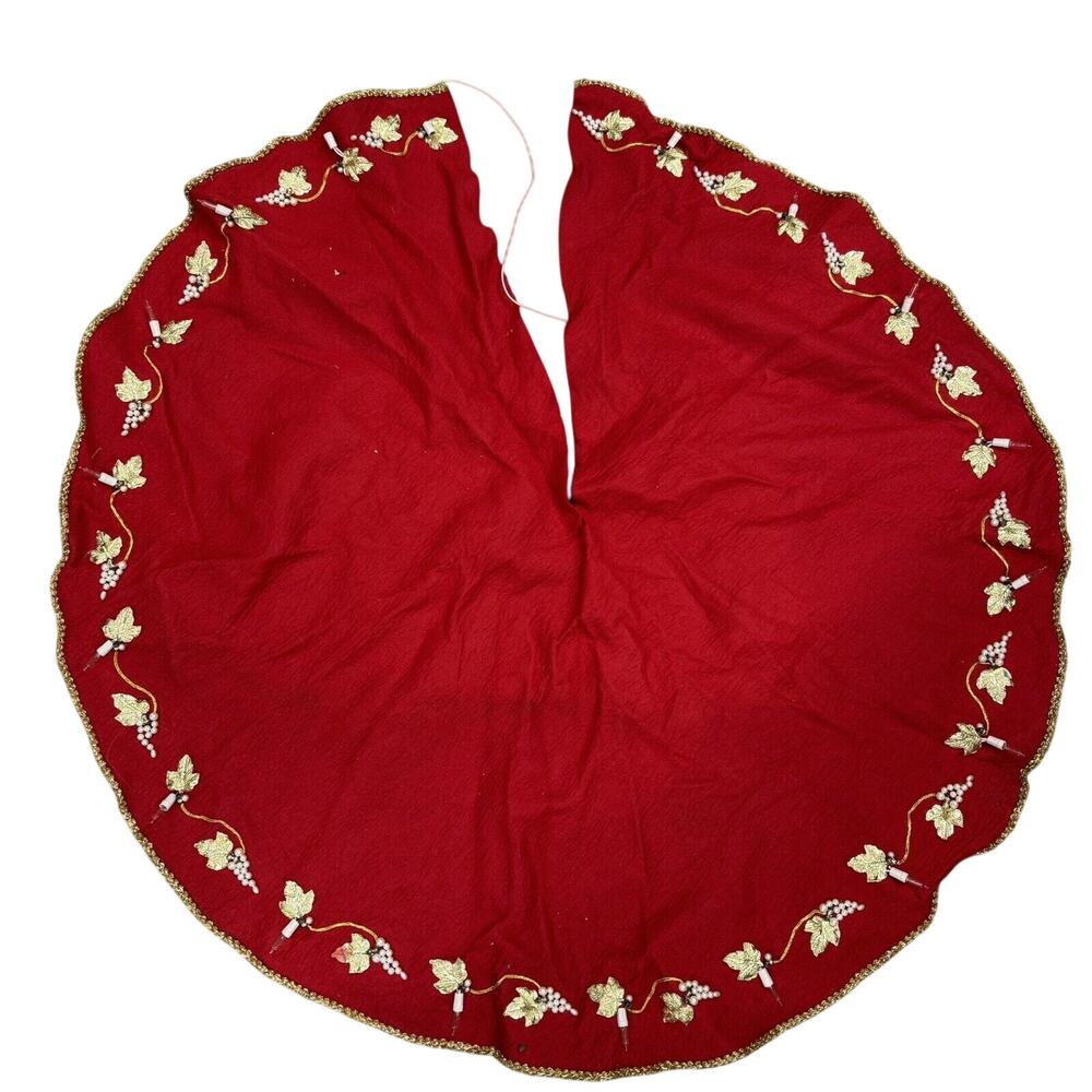 Vintage Felt Christmas Tree Skirt 38.5" W/ Plug In String lights Lighted READ
